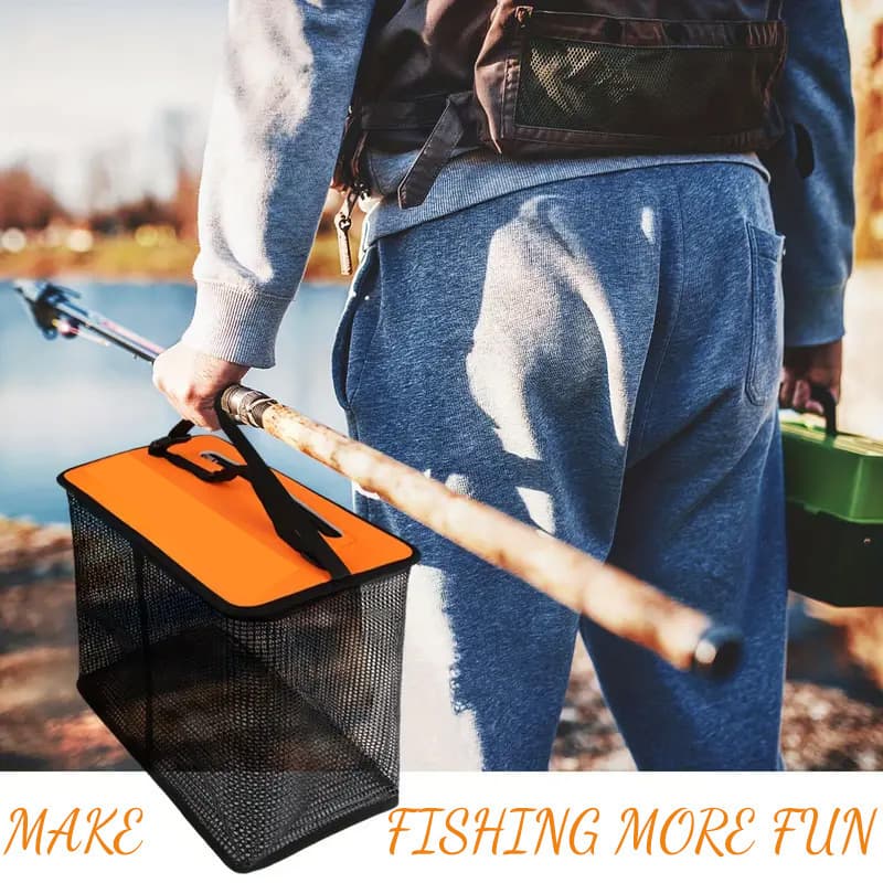 1 Piece Orange and Black Collapsible Fishing Keepnet - Large 40.5L Quick-Dry