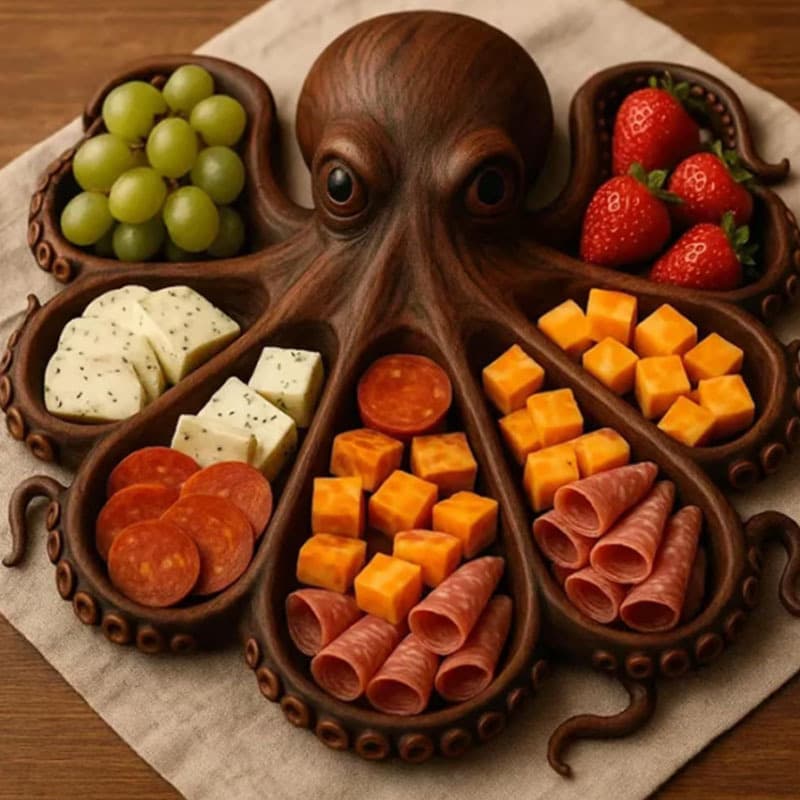 Style A Brown Artisan Crafted Solid Wood Octopus Charcuterie Board - Unique