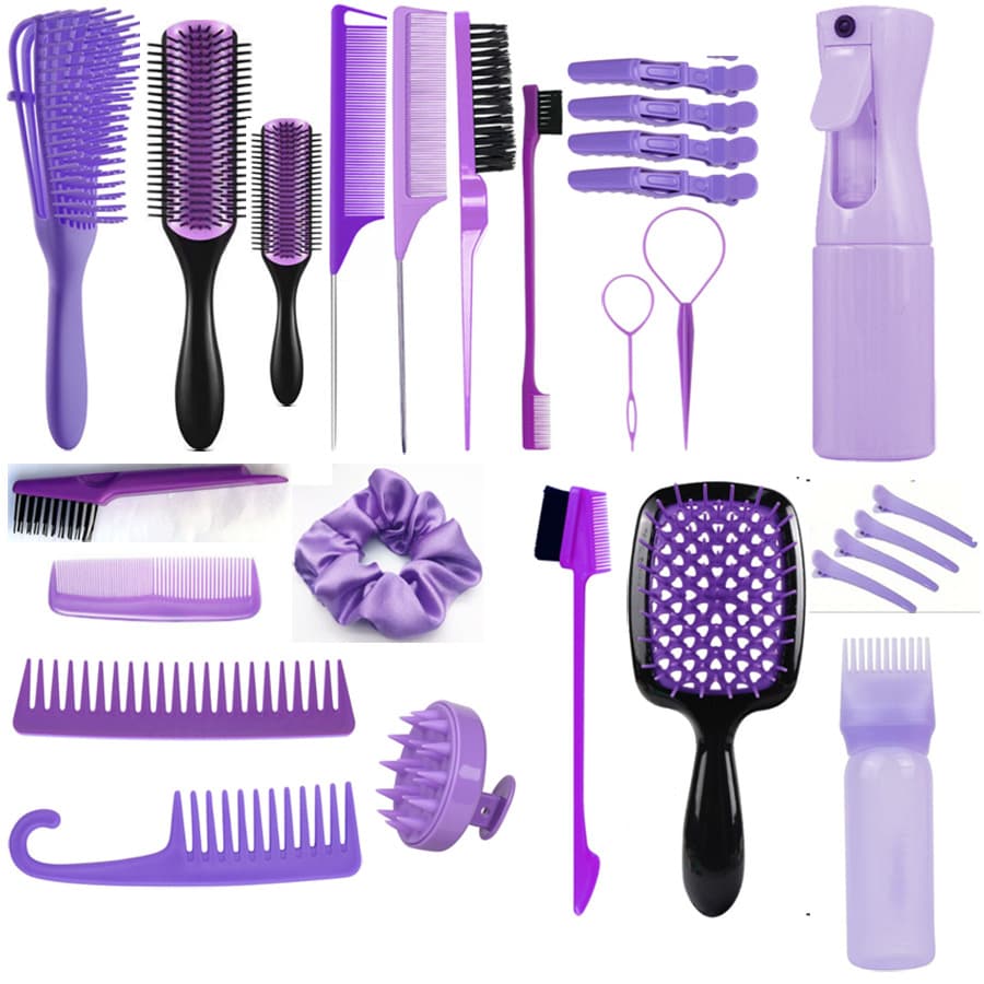 Purple Ultimate 27-Piece Hair Styling & Care Kit - Detangling Brushes