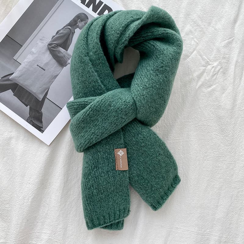 Dark Green Luxuriously Soft Wool Blend Knit Scarf - Cozy Warm Solid Colour