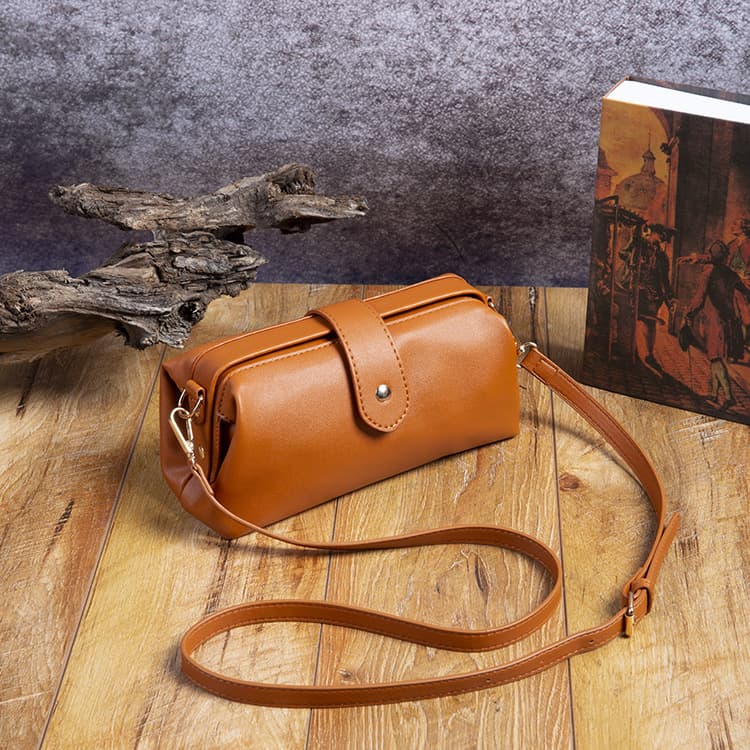 Brown Vintage Inspired PU Leather Crossbody Bag - Small Frame Doctor Style