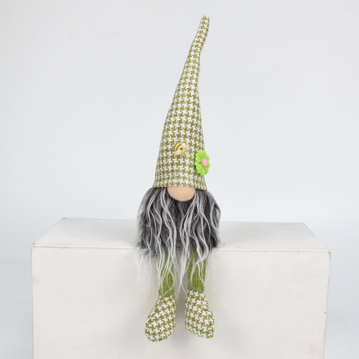 2-Piece Charming Green Houndstooth Gnome - Plush Faceless Gonk with Long