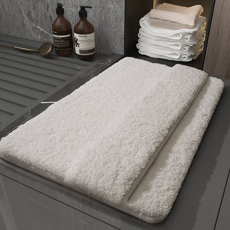 White Ultra Absorbent Plush Bath Mat - Non-Slip Bathroom Rug with Innovative