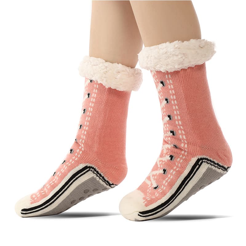 2-Piece Pink Women's Ultra Soft Sherpa Lined Slipper Socks - Cozy Warm