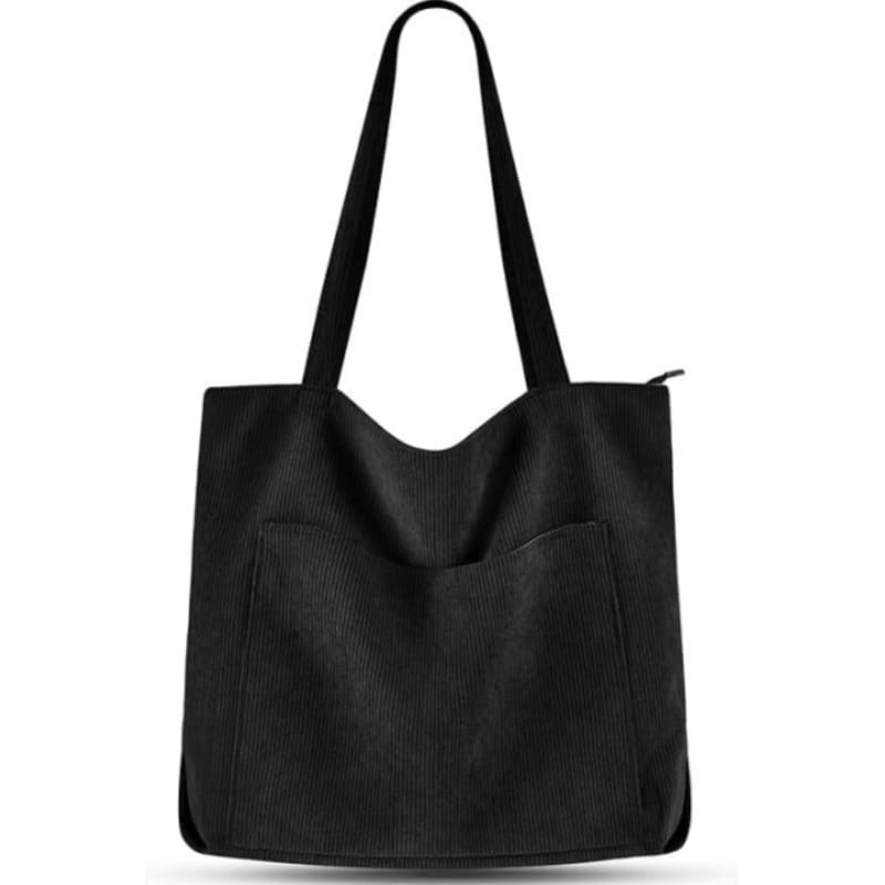 Black Corduroy Canvas Tote Bag - and Retro Shoulder Bag