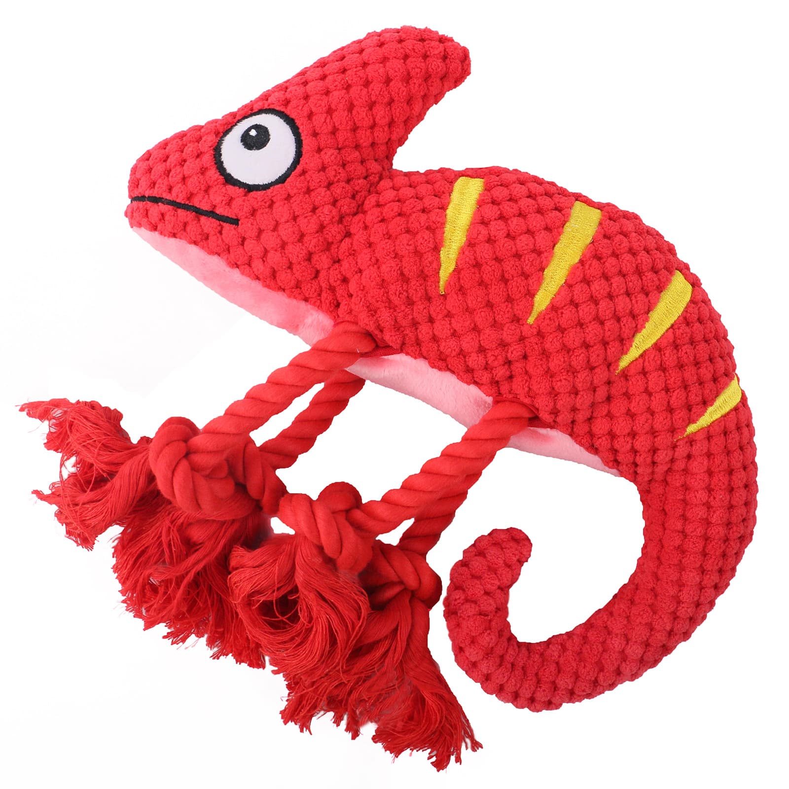 2-Piece Red Interactive Plush Chameleon Dog Toy with Squeaker - 10.2in