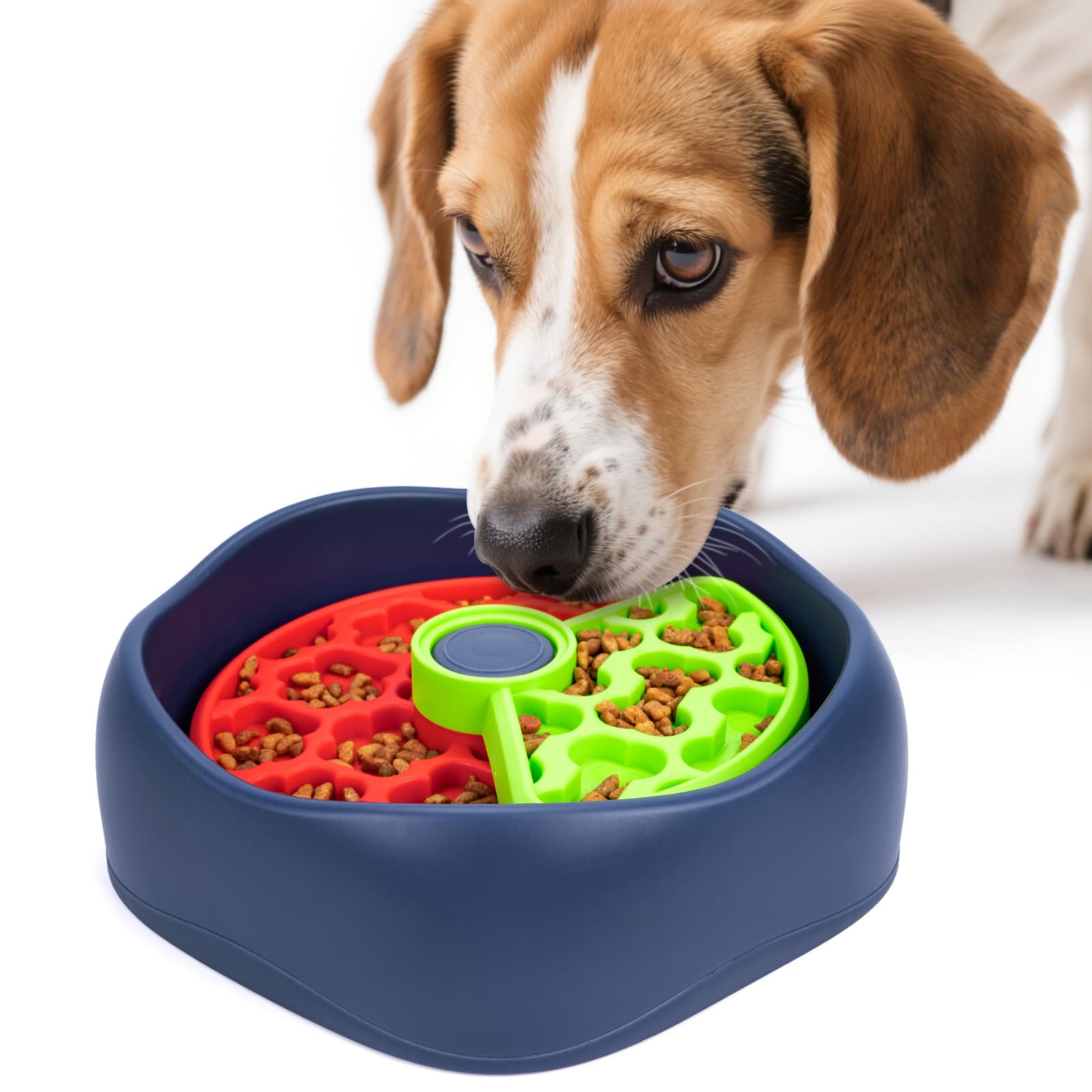 Red, Green and Blue Interactive Dog Puzzle Feeder Bowl - Slow - Red Green