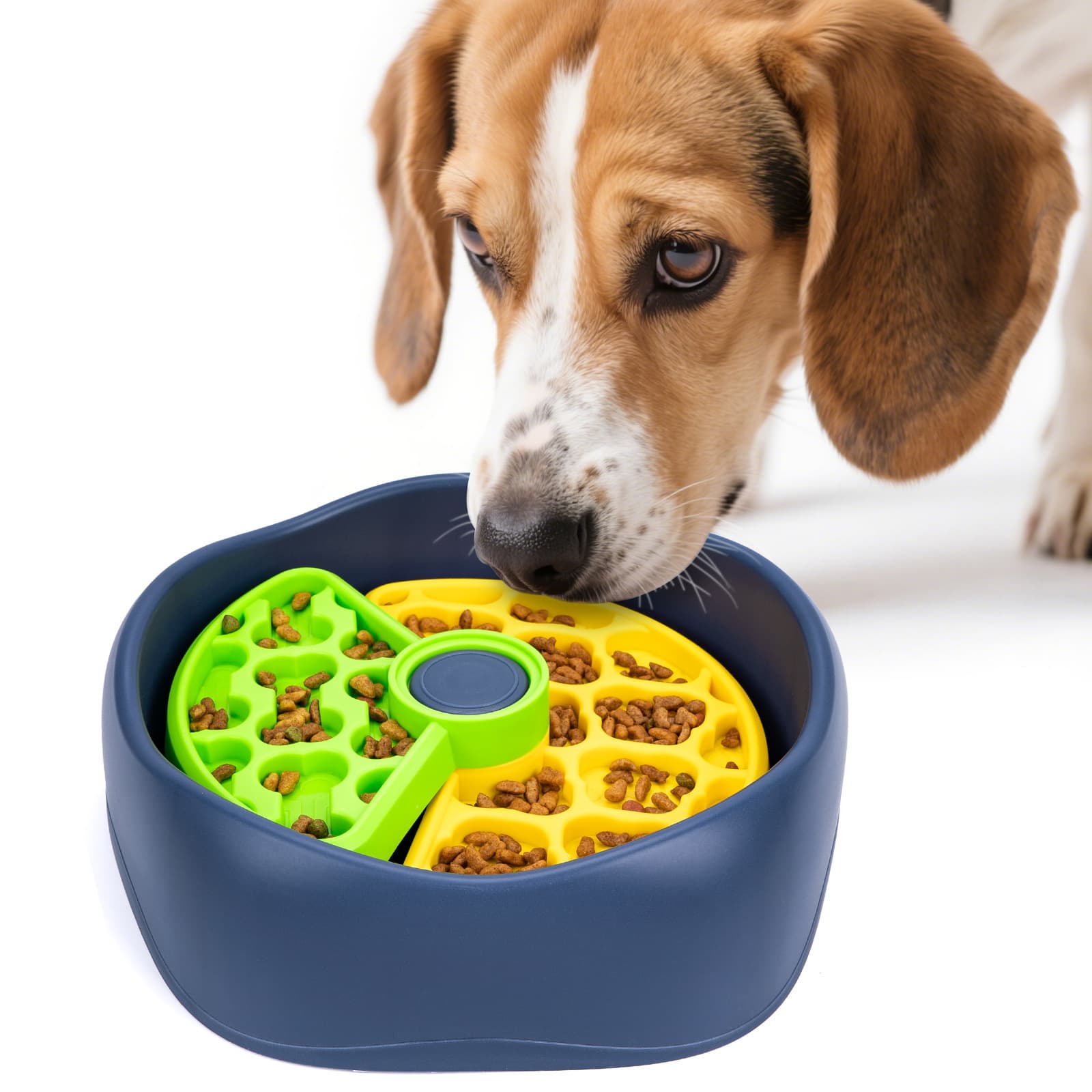Yellow, Green and Blue Interactive Dog Puzzle Feeder Bowl - Yellow Green