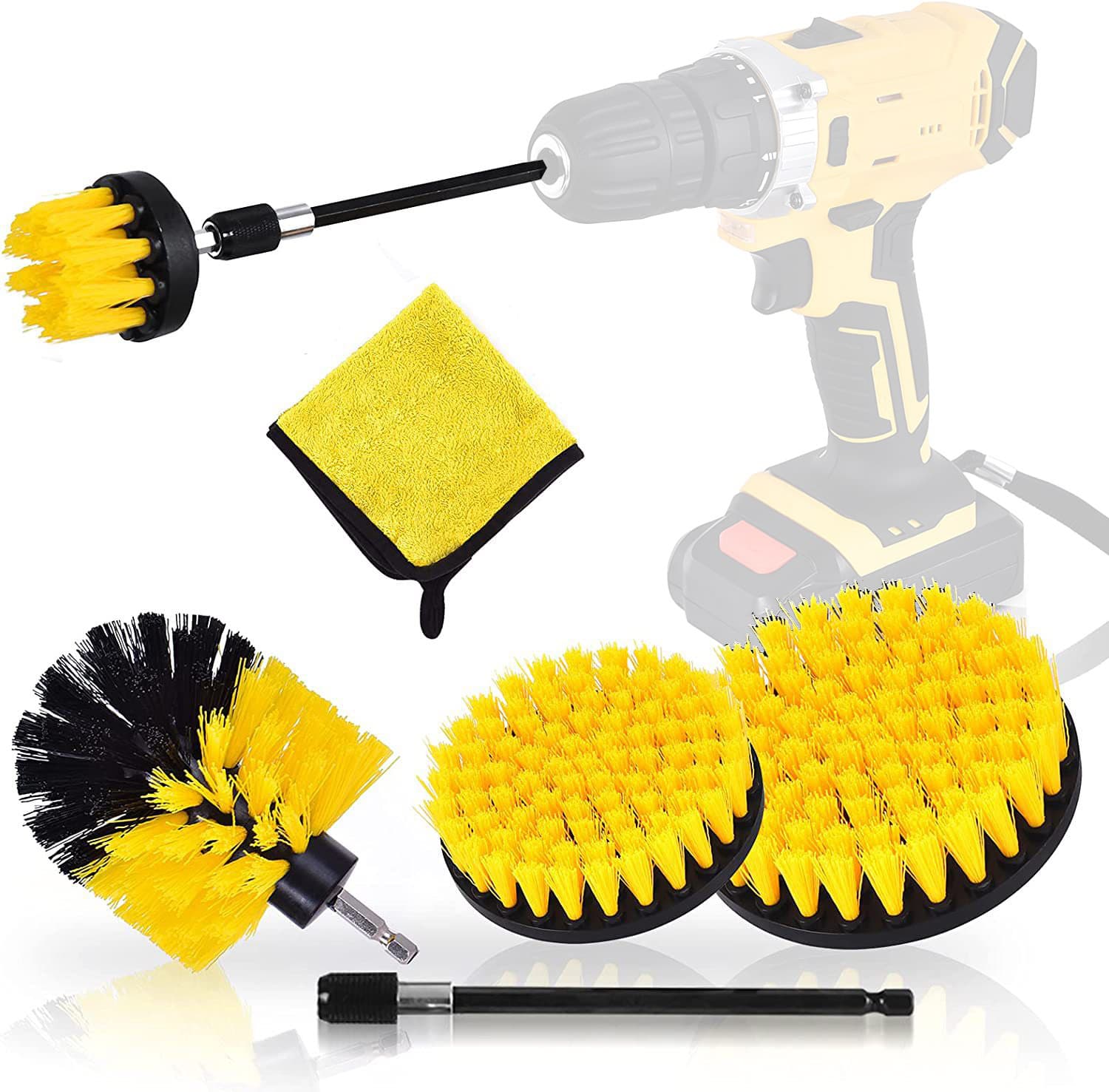 Yellow and Black 6 Pack Drill Brush Power Scrubber Cleaning Brush Extended