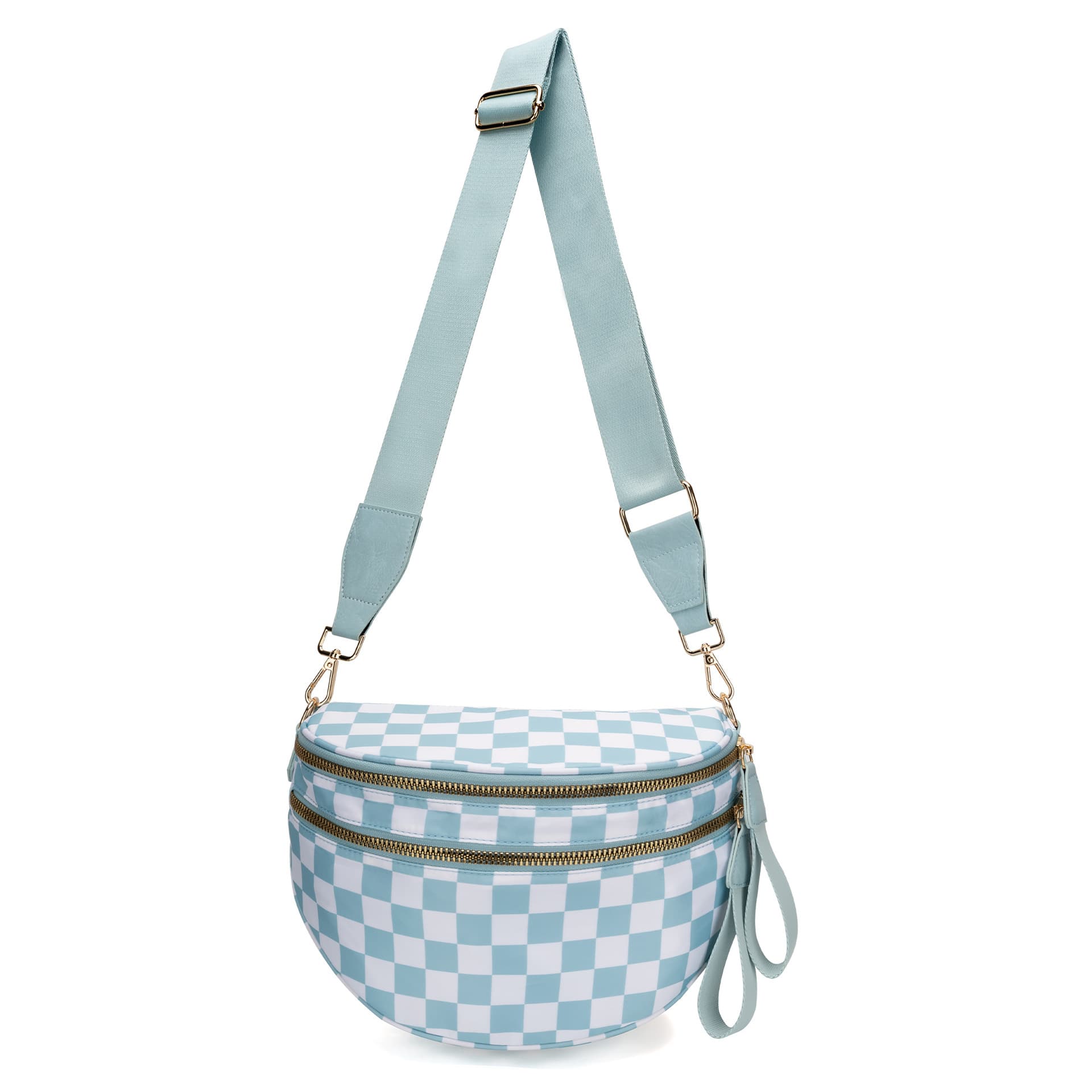 Blue Checkered Trendy Sling Bag - Women's Crescent Crossbody Purse with Wide