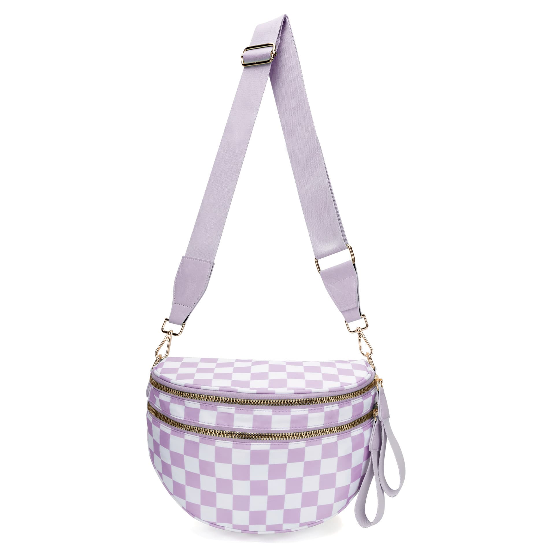 Light Purple Checkered Trendy Sling Bag - Women's Crescent Crossbody Purse
