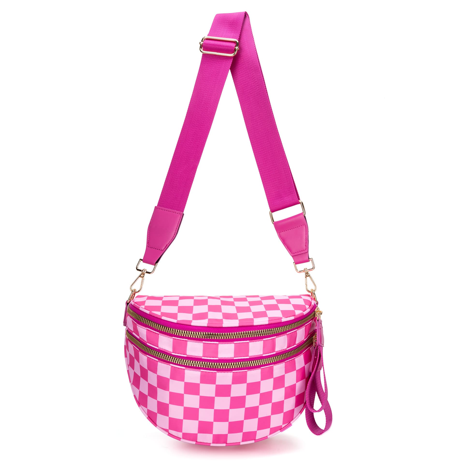 Rose Red Checkered Trendy Sling Bag - Women's Crescent Crossbody Purse