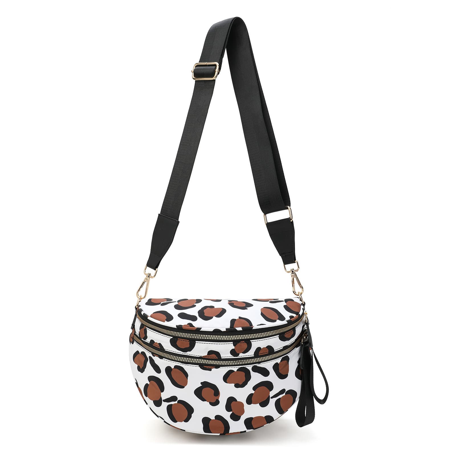Coffee White Checkered Trendy Sling Bag - Women's Crescent Crossbody Purse