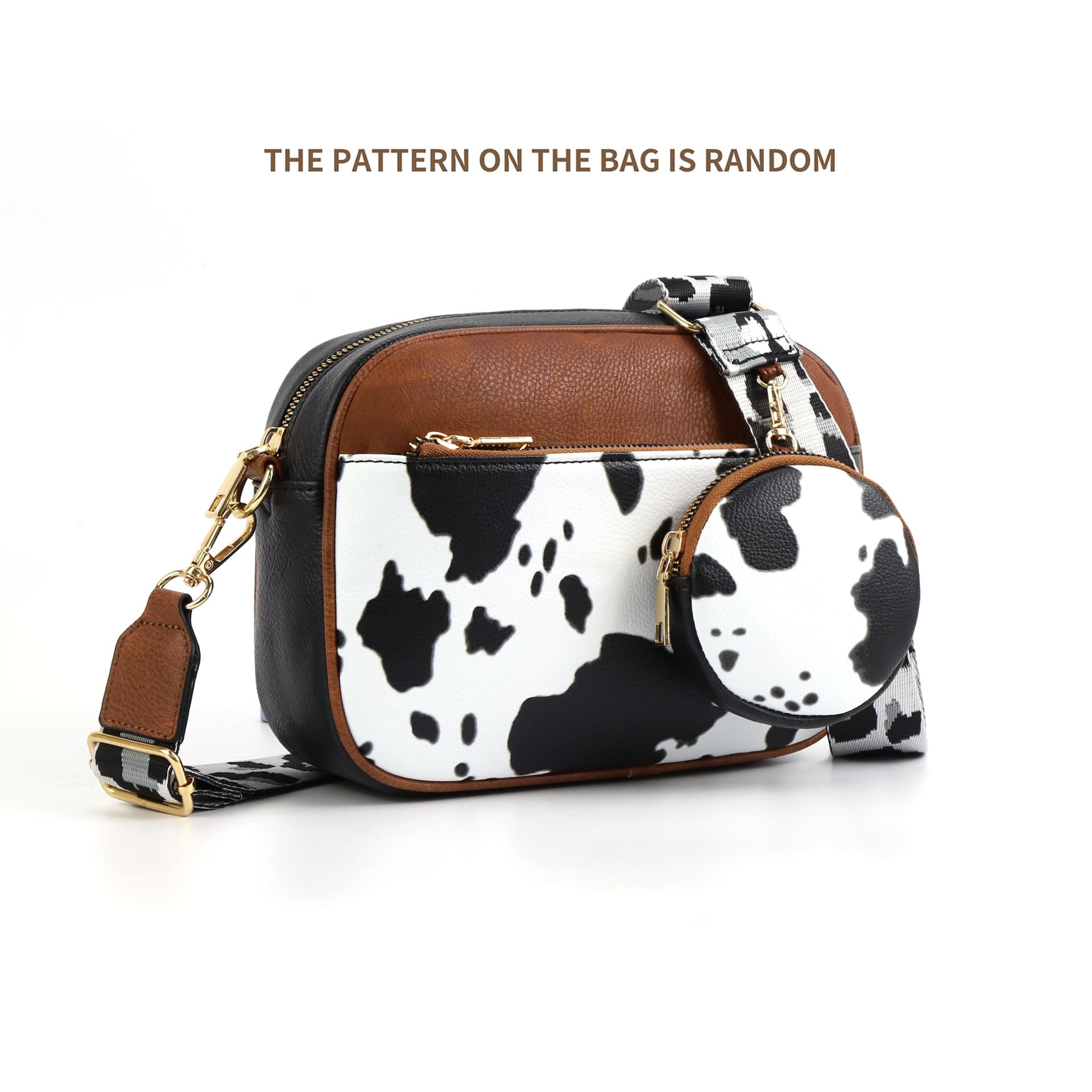 Cow black Brown Quilted Crossbody Bag - Vintage PU Leather Shoulder Purse