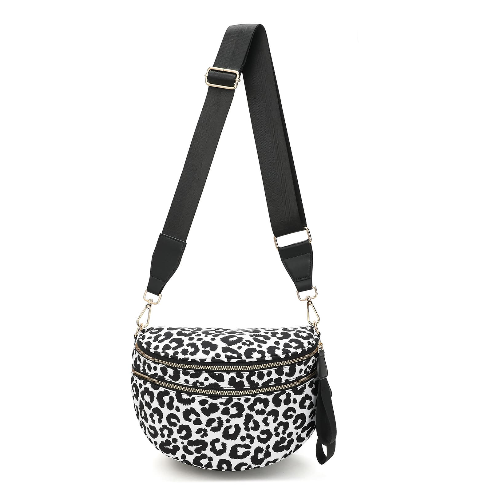 Black-white Checkered Trendy Sling Bag - Women's Crescent - Black white