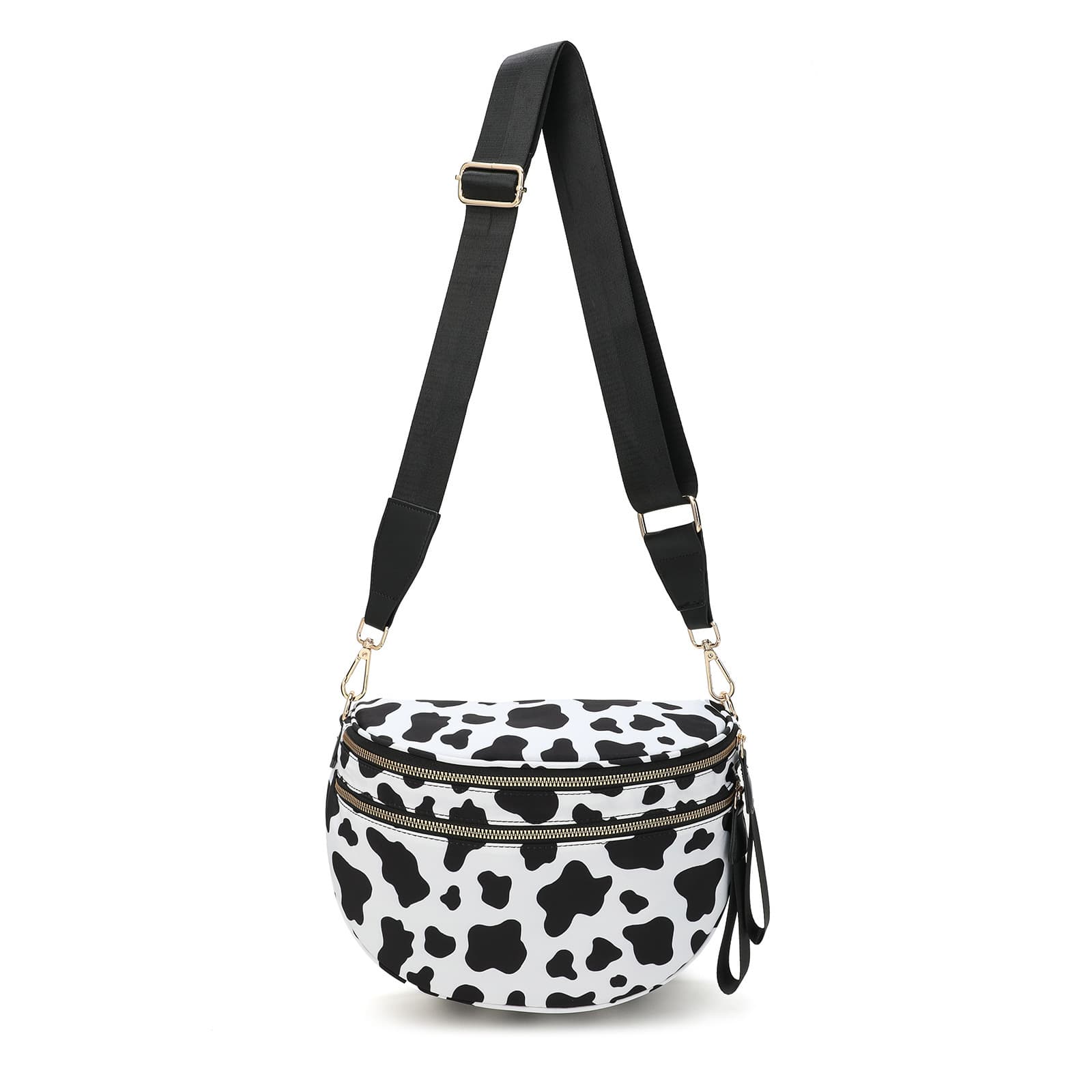 Black-white Cow Checkered Trendy Sling Bag - Women's Crescent Crossbody