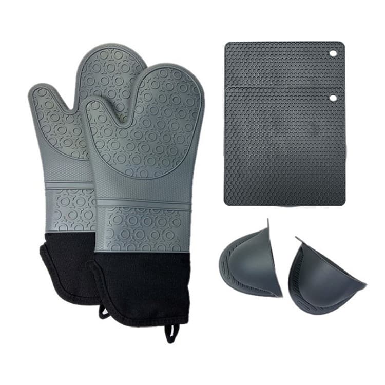Dark Grey Set BPA-Free Non-Slip Silicone Oven Mitts - Heat-Resistant Gloves