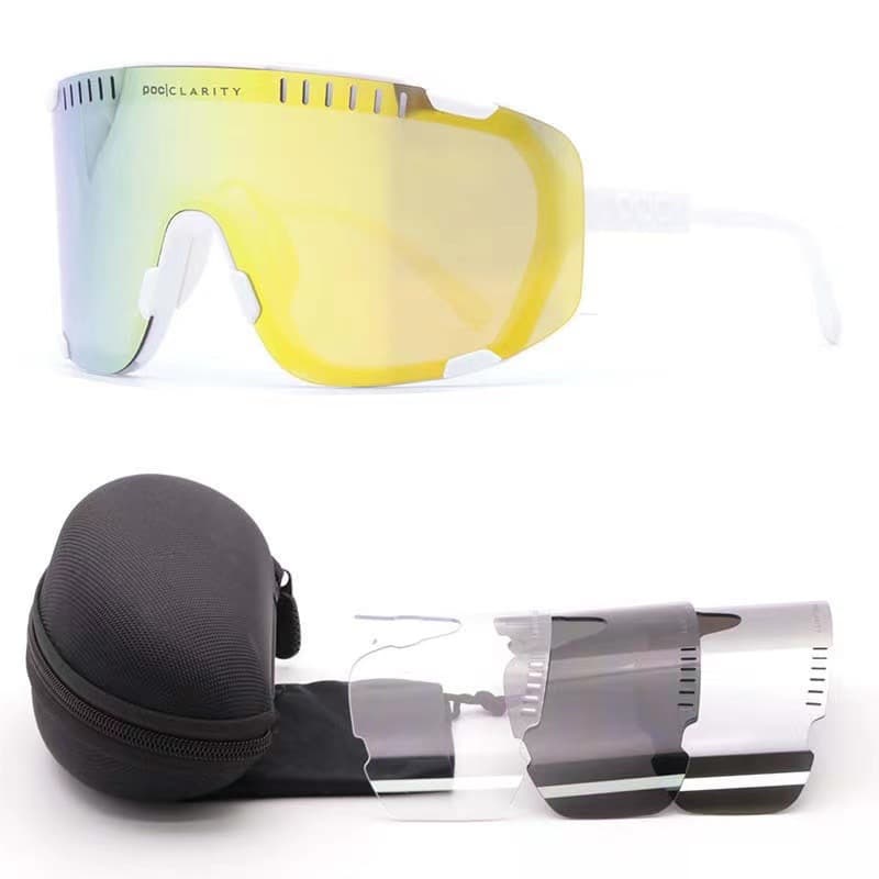 White Frame Gold Tablet Oversized Shield Cycling Sunglasses - White Gold