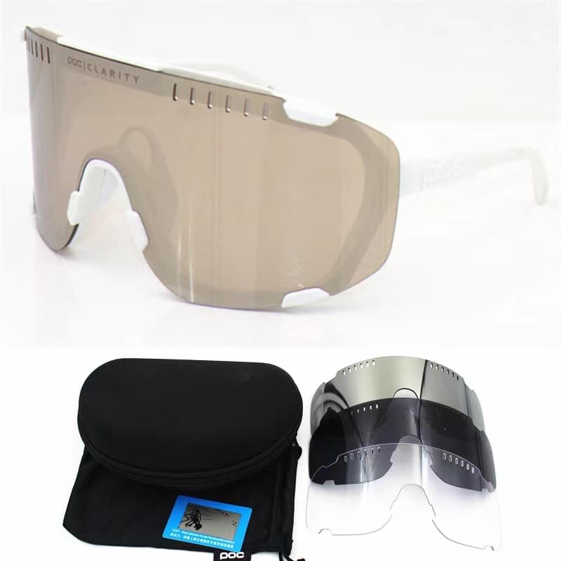 White Frame Tea Silver Slice Oversized Shield Cycling Sunglasses - Wide