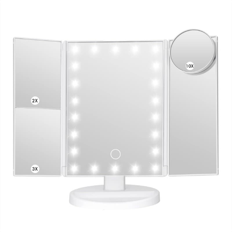 White LED Lighted Tri-Fold Vanity Mirror with 2X/3X/10X Magnification