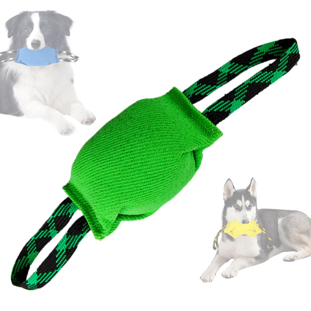 Green Dog Tug Toy with 2 Handles - Interactive Bite Pillow for Training
