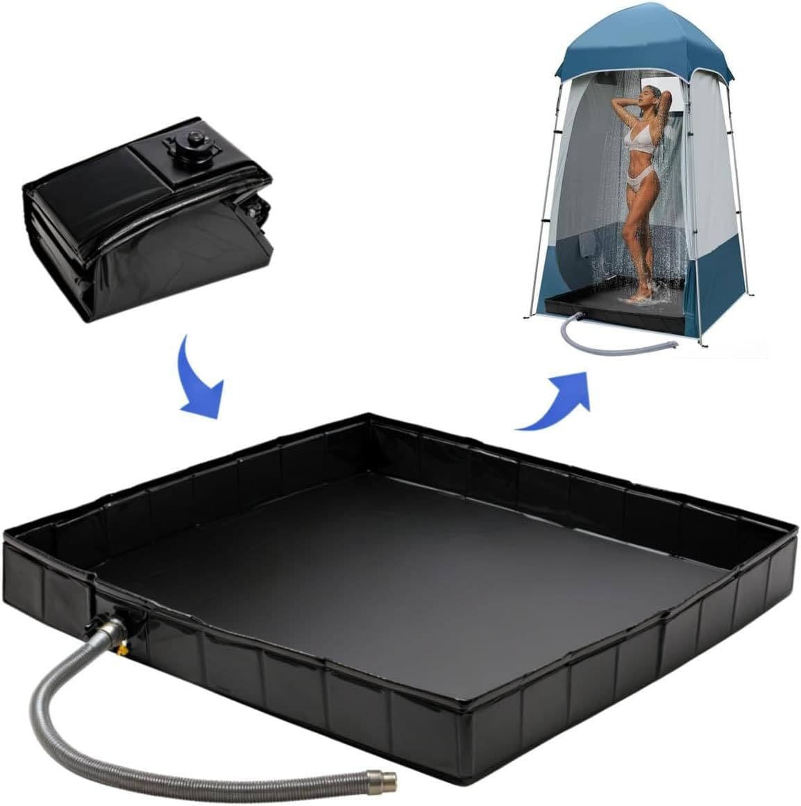 Portable Camping Shower Base - Collapsible Water Containment Tray with Drain