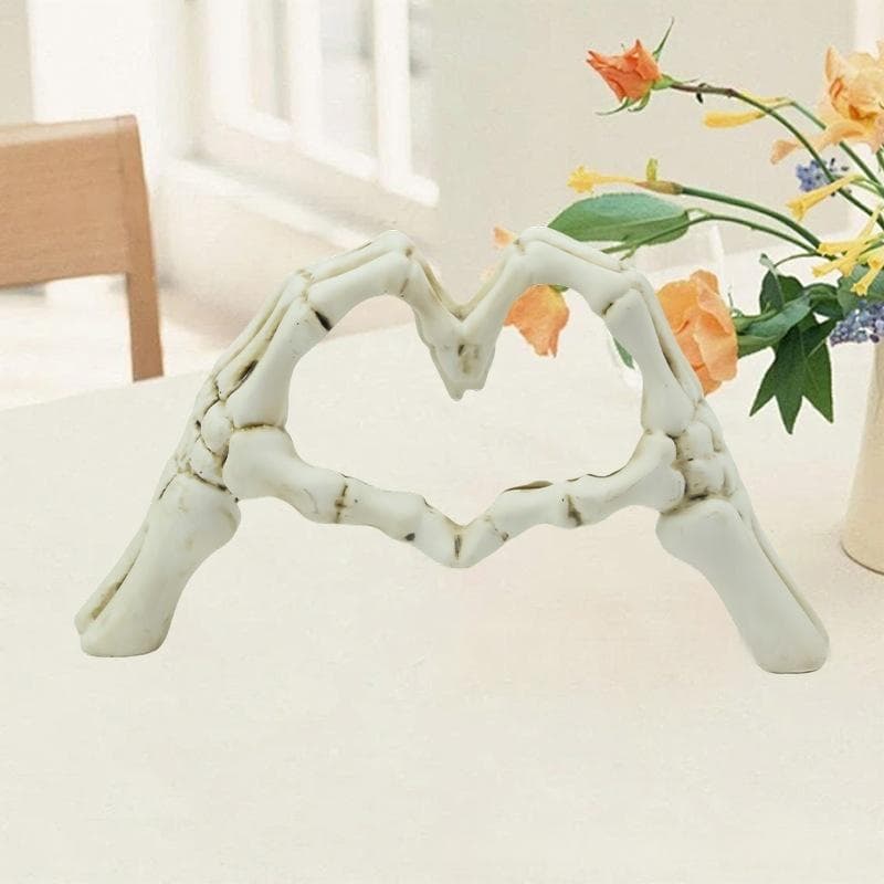 White Gothic Skeleton Hands Heart Sculpture - Macabre Love Figurine for Home