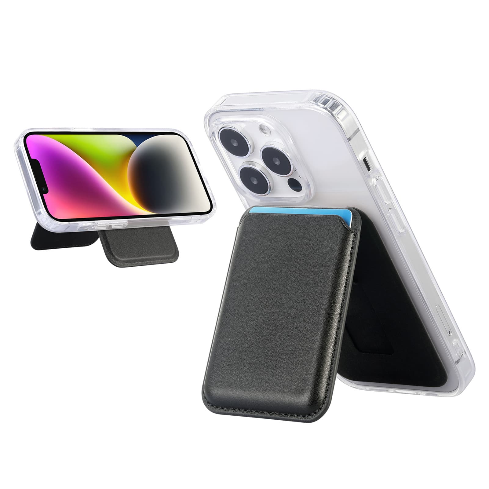 Black Slim Magnetic Card Holder Wallet with Adjustable Kickstand - MagSafe