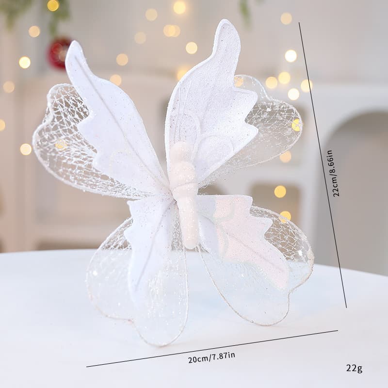 White Large Glitter Butterfly Christmas Ornaments (2-Piece Set) - Clip-On