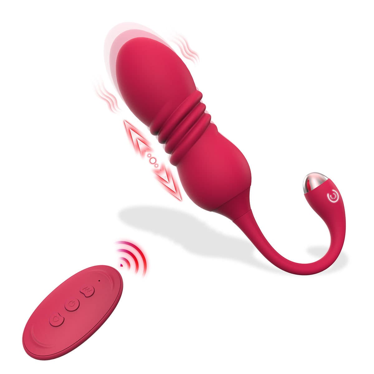Red ThrustWave Remote Control Vibrating & Telescopic Pleasure Egg - 12 Vibe