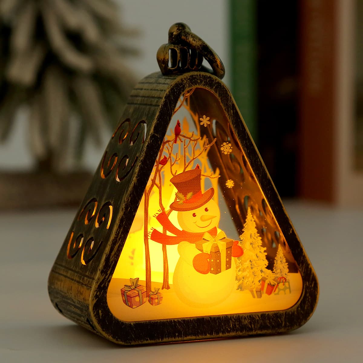 Bronze color Snowman Charming Christmas Scene Mini Lanterns (3-Piece Set)