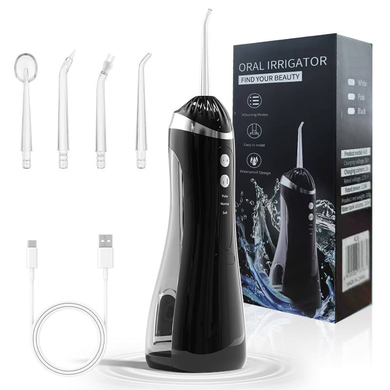 Black Cordless Water Flosser & Oral Irrigator - Portable Teeth Cleaner