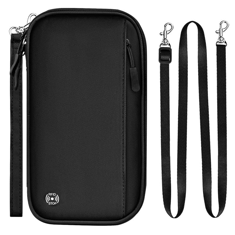 Black RFID Blocking Travel Wallet - Multi-functional Large Capacity Passport