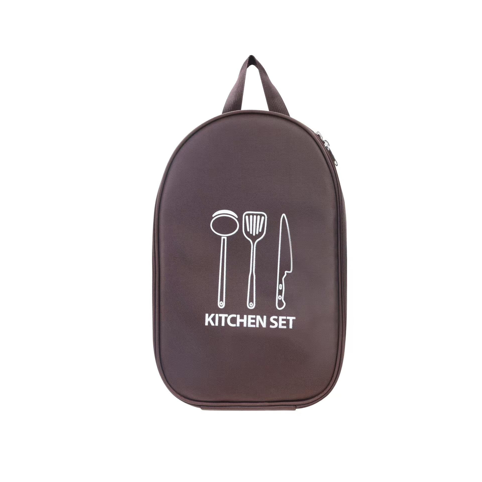 Brown Portable Camping Kitchen Utensil Organizer - Travel Cookware Storage