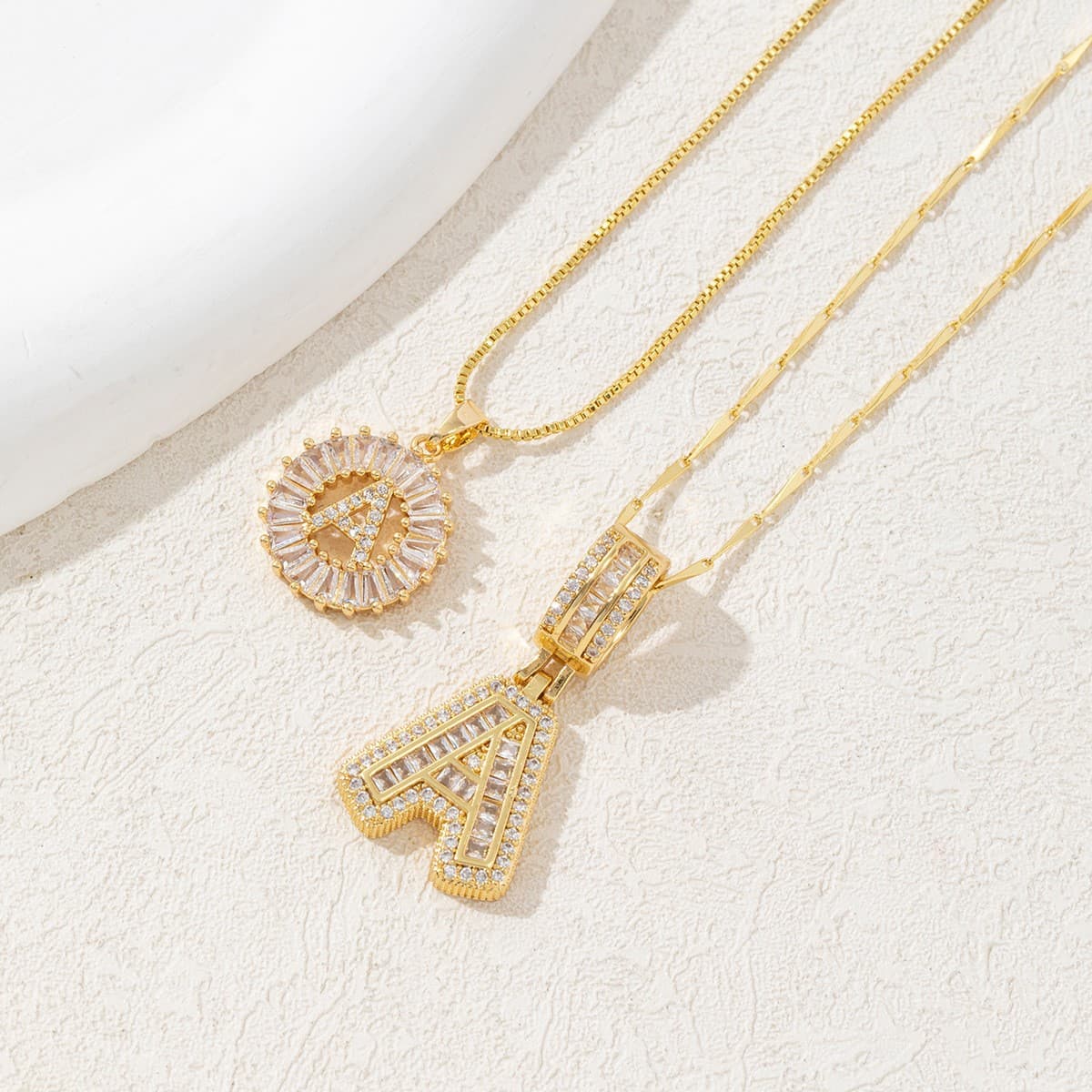 Sparkling Cubic Zirconia Initial Letter Necklace Set - Gold Plated Two-Piece