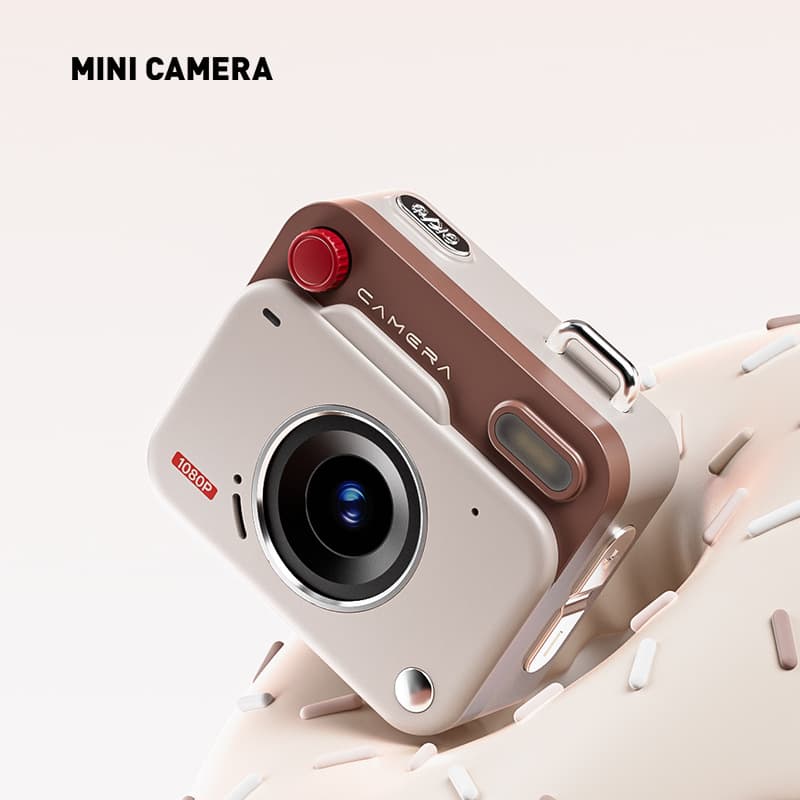 Khaki brown Retro Mini Digital Camera Keychain - 48MP Portable Pocket