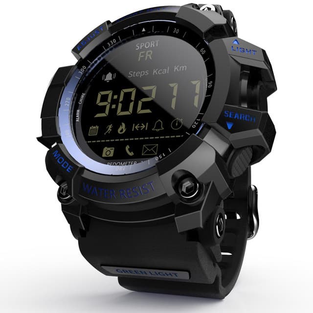 Rugged Sports Smartwatch - 50M Waterproof, 24H 3D - Black with blue text