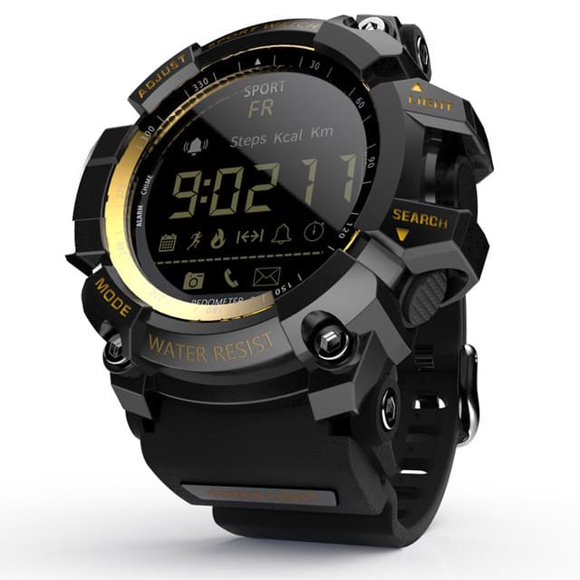 Rugged Sports Smartwatch - 50M Waterproof, 24H 3D - Black with gold text