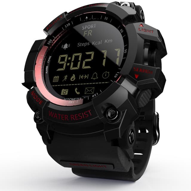 Rugged Sports Smartwatch - 50M Waterproof, 24H 3D - Black with red text