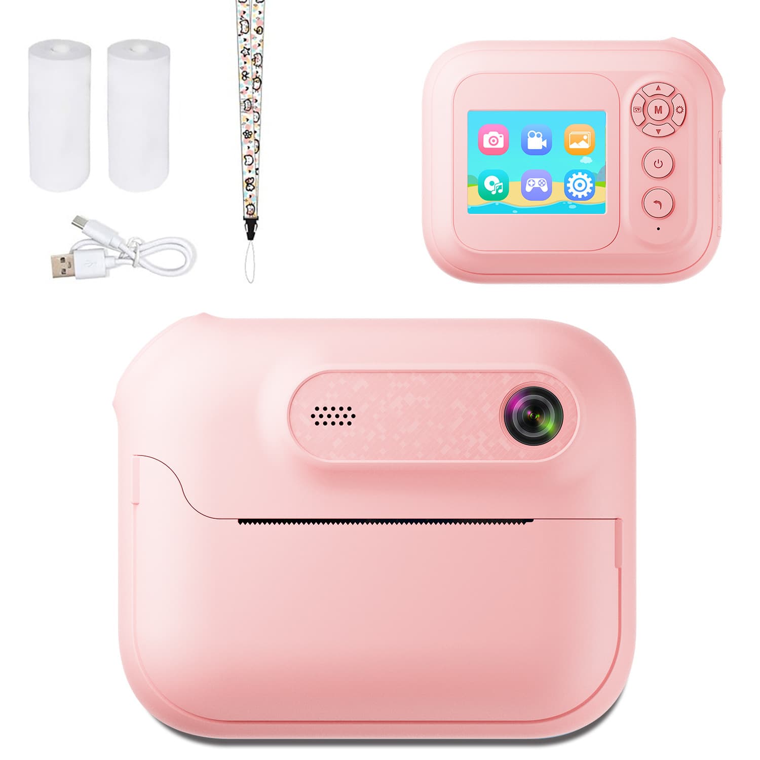 Kids Multi-Functional Camera Toy - Instant B&W Printing & Creative - Pink