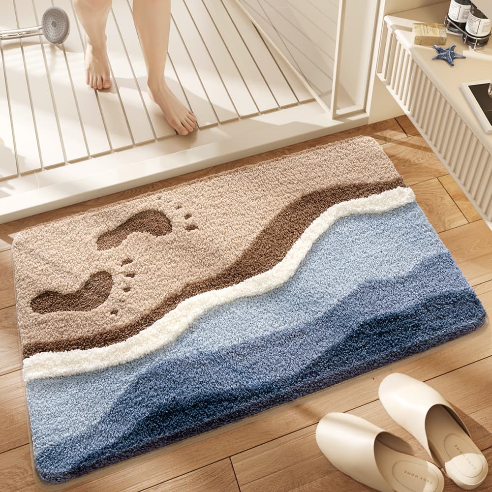 Bath Mat with 8X Water Absorption & Non-Slip - Footprints By The Seaside