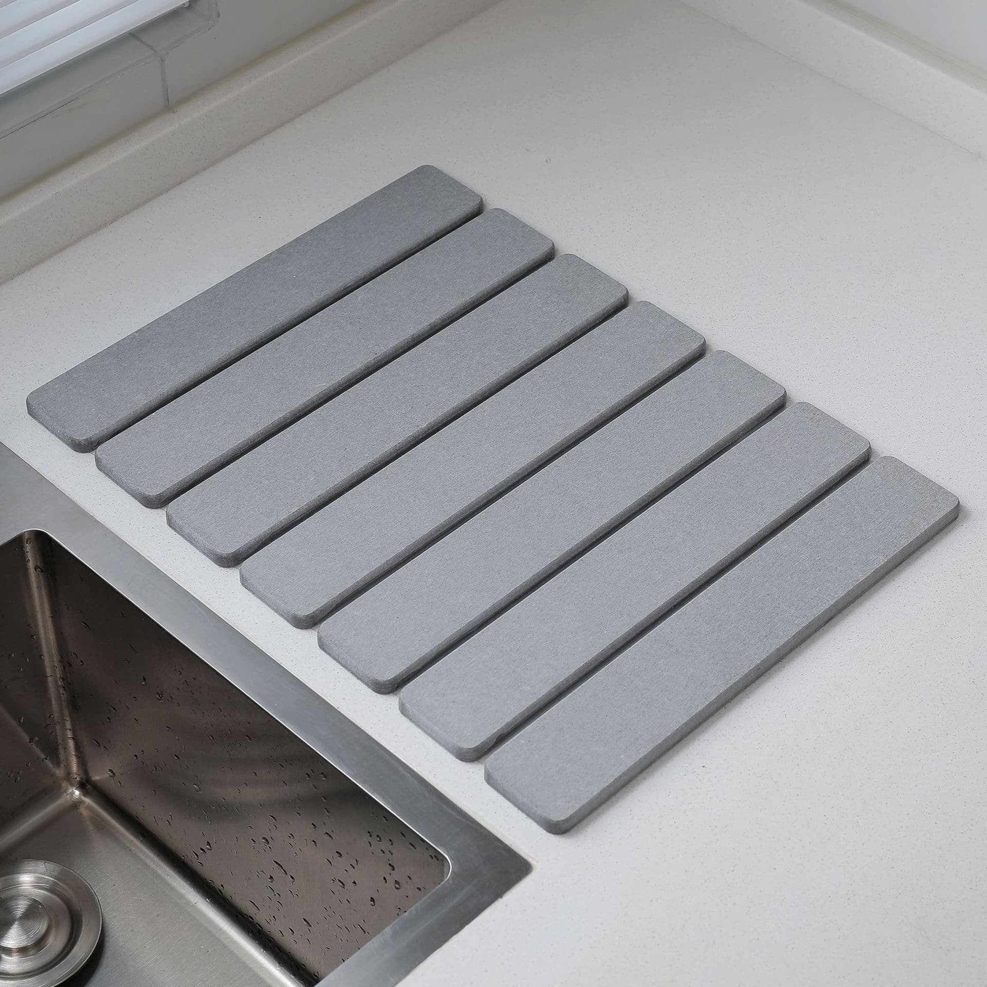 Folding Diatomaceous Earth Countertop Drain Mat - Quick Dry - Light grey
