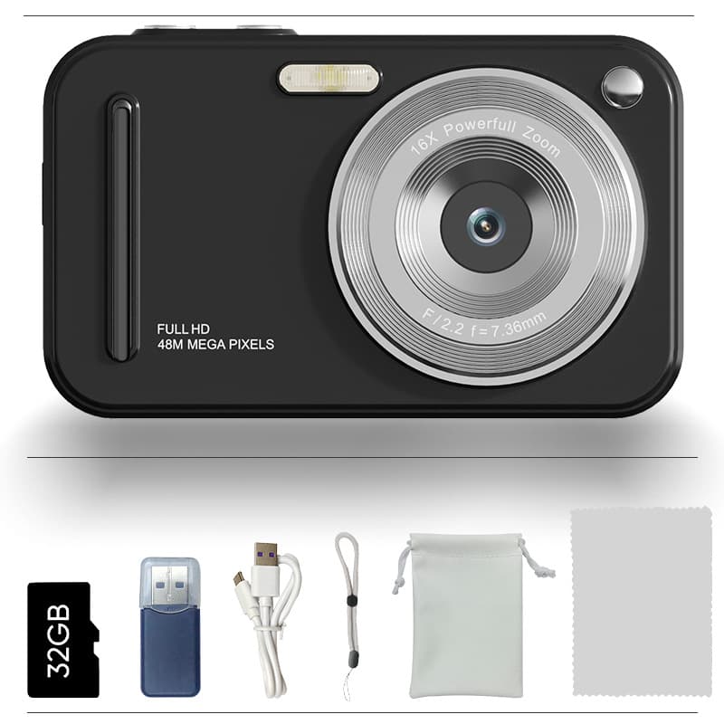 48MP Digital Camera with 16x Zoom & AF Autofocus - Full HD Vlogging - Black