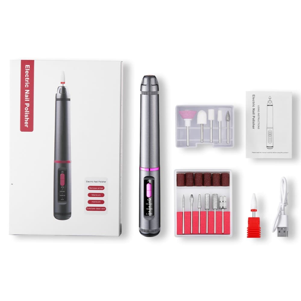 Professional Electric Nail Drill Pen Kit - 3-Speed - Silver Gray