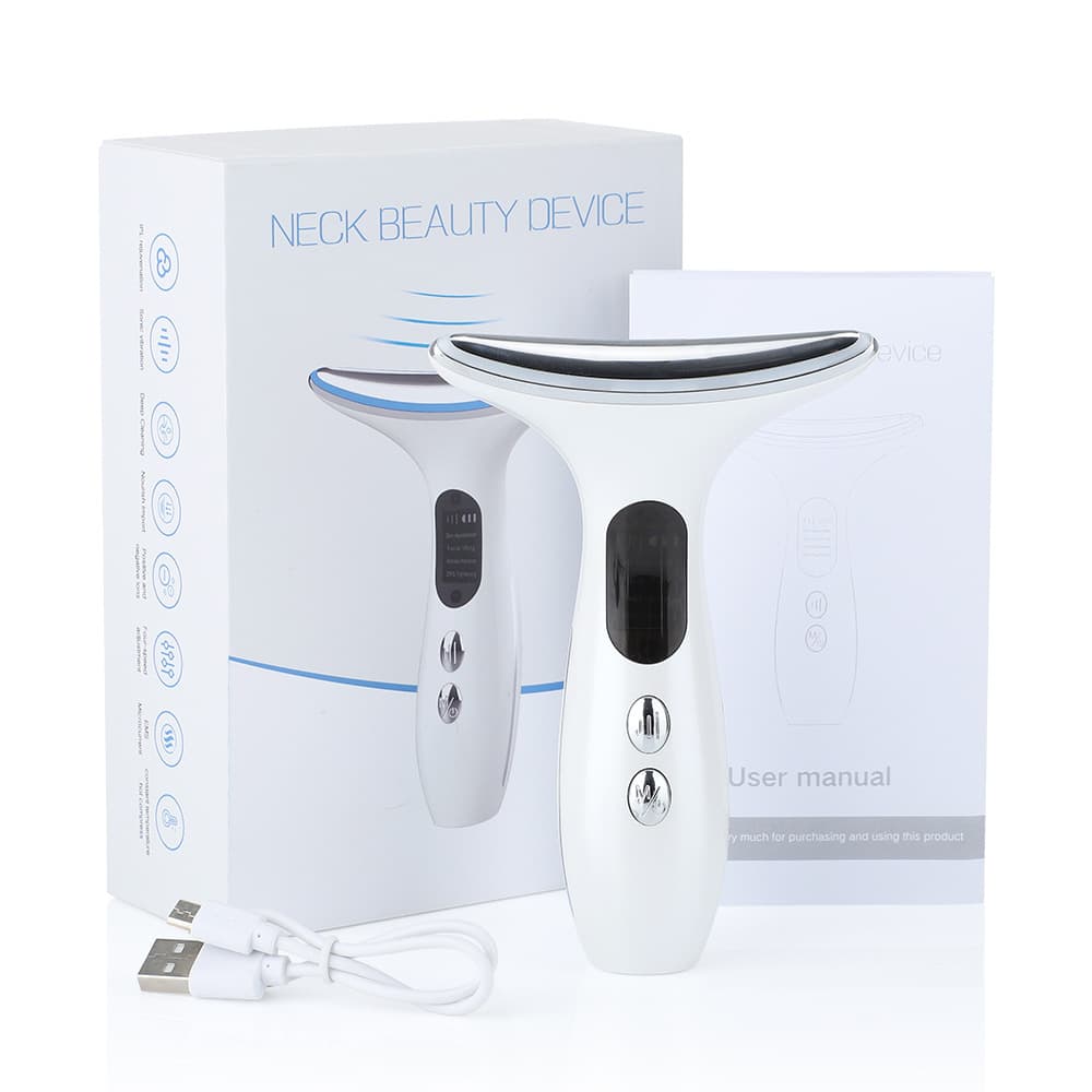 Multi-Function Neck & Face Beauty Device - 4-in-1 LED Light Therapy - White