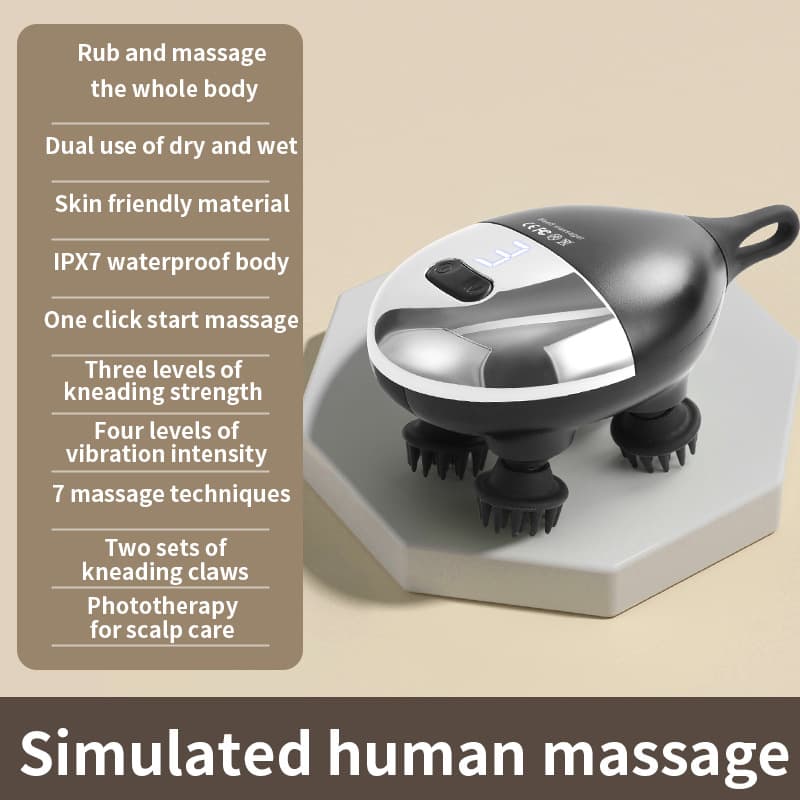 Intelligent 3D Electric Head & Scalp Massager - 7 Massage - Black