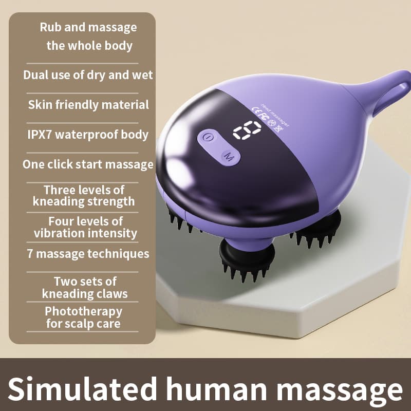 Intelligent 3D Electric Head & Scalp Massager - 7 Massage - Purple