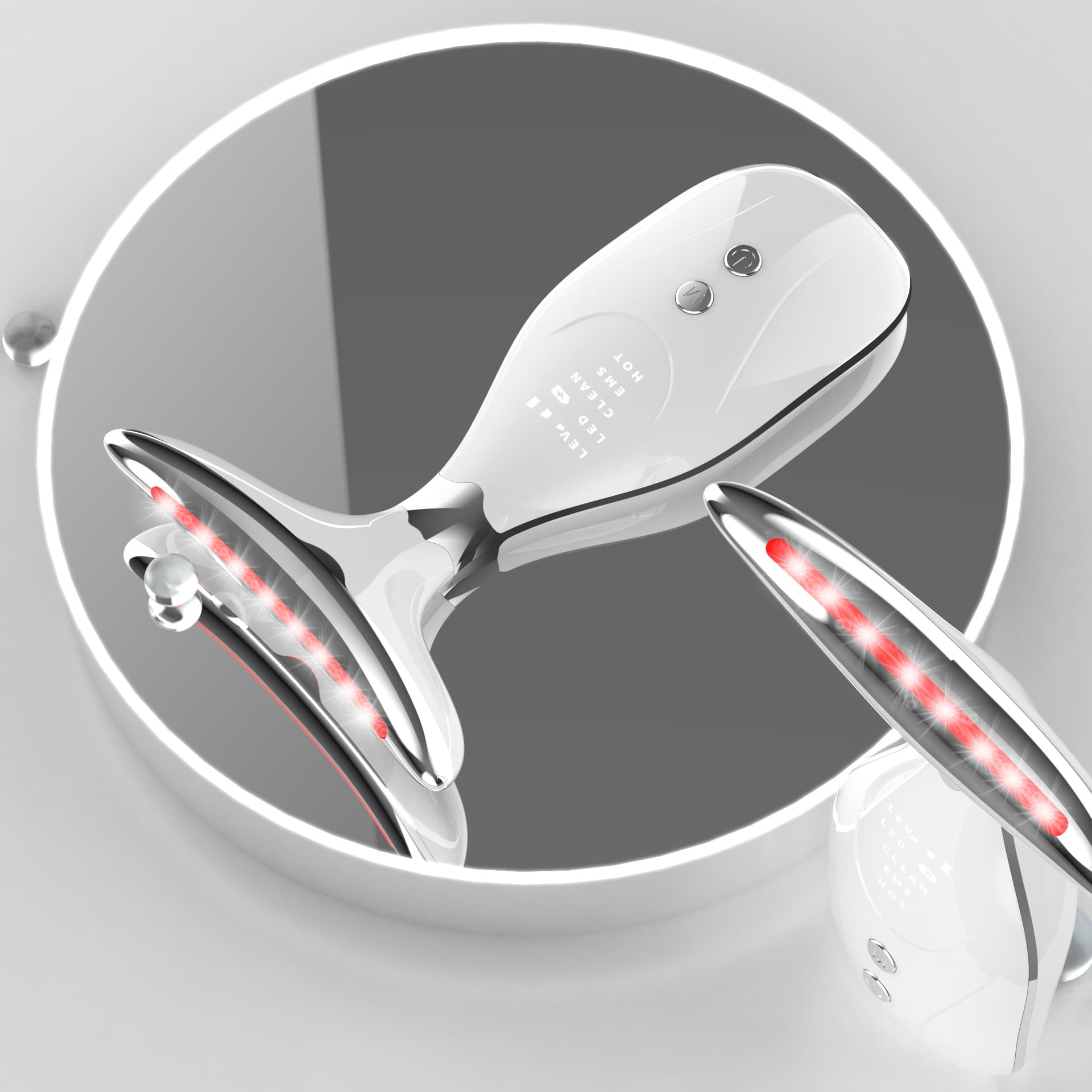 Multi-Function Facial & Neck Massager with LED Light Therapy, EMS - White