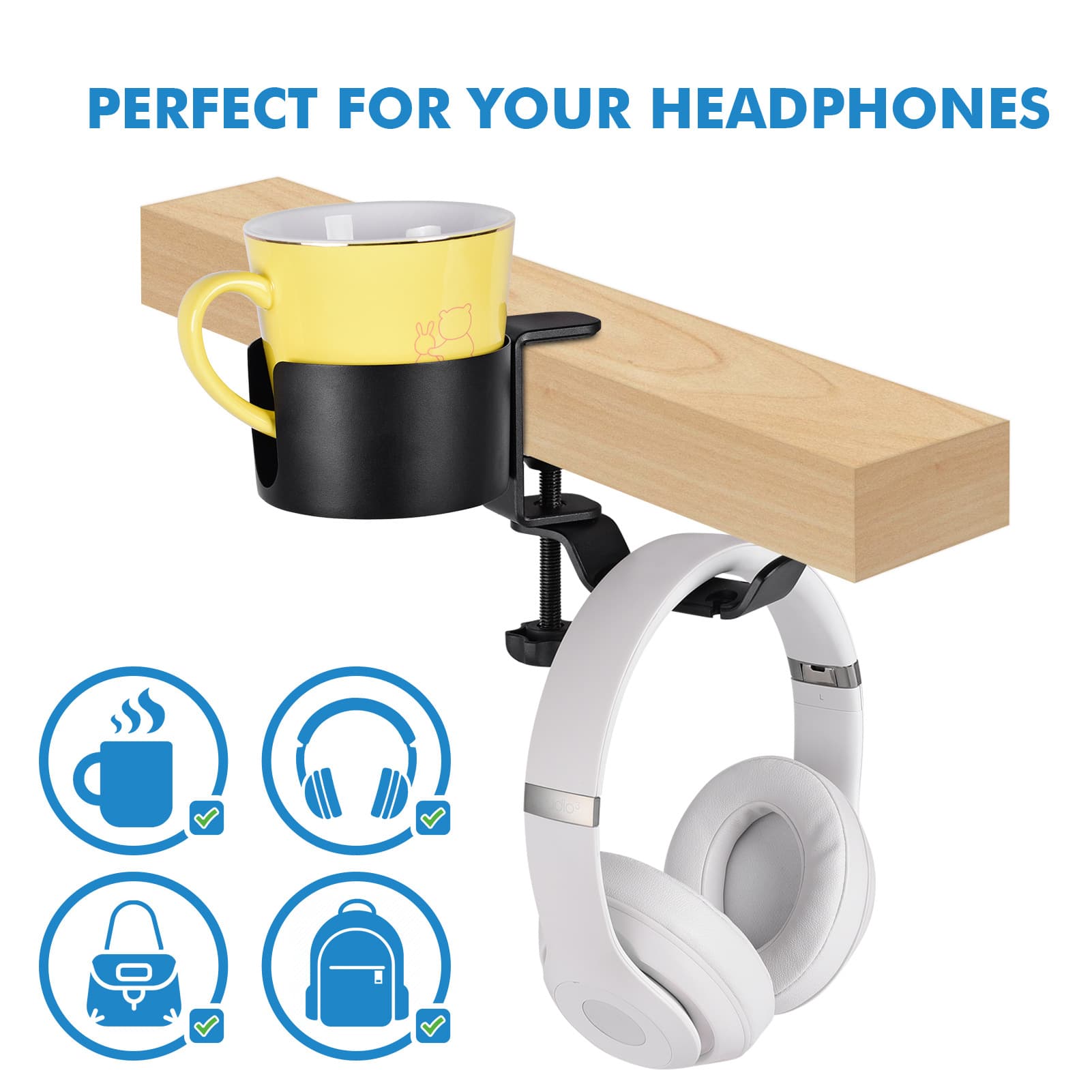 Heavy-Duty All-Metal Desk Clamp with 360-Degree Swivel Headphone - Black