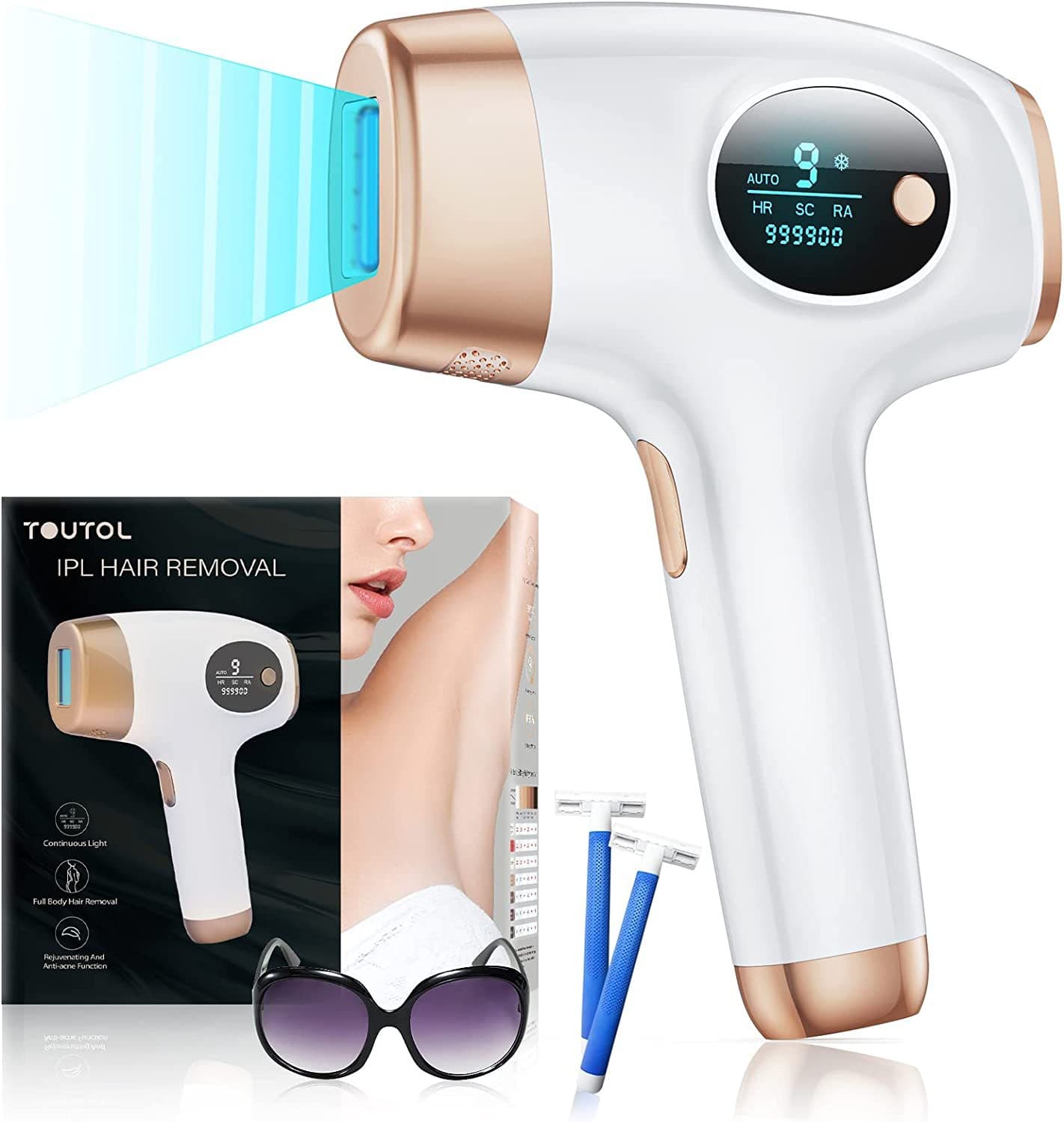 IPL Hair Removal Device - 3-in-1 Permanent Hair Reduction, Skin - White